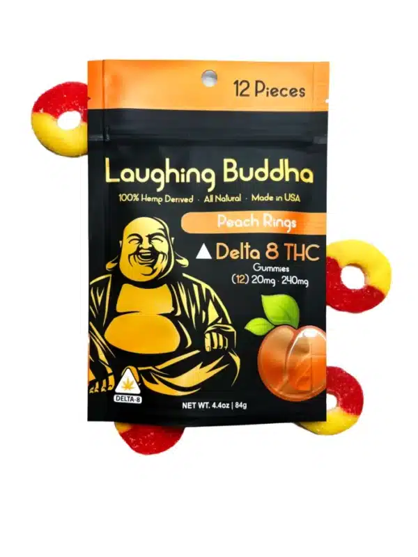 12-Pack Peach Rings Laughing Buddha Gummies